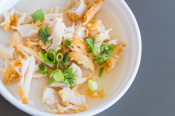 Rice porridge with fried chicken