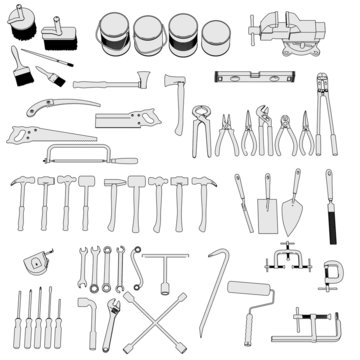 2d cartoon image of tools - large collection