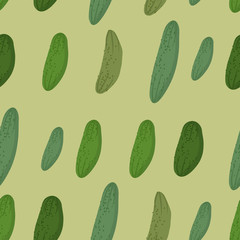 Background of green cucumber. Vector seamless pattern of vegetab