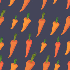 Background of Orange carrots. Vector seamless pattern of vegetab