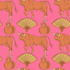 Sketch Spanish seamless pattern in vintage style
