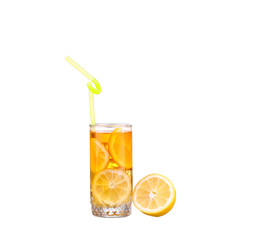 Amber cocktail in a glass isolated on a white background