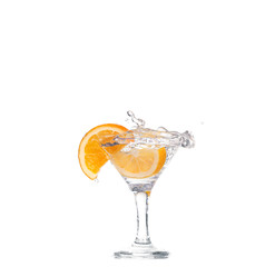 cocktail in a martini glass on a white background with fruit