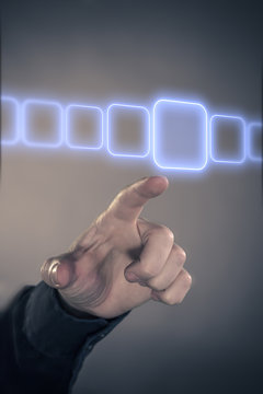 Man finger listing in virtual data