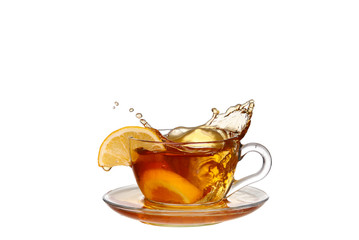 lemon tea with a splash on a white background