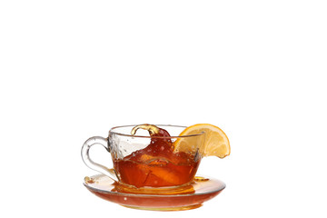 lemon tea with a splash on a white background