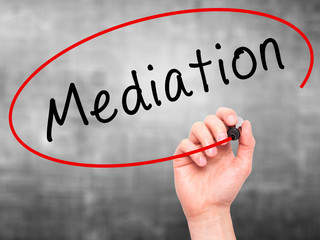 Man Hand writing Mediation with marker.