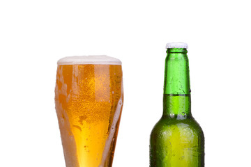 Beer bottle with drops isolated on wgite