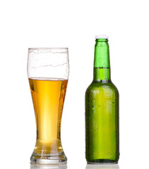 Beer bottle with drops isolated on wgite