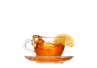 lemon tea with a splash on a white background