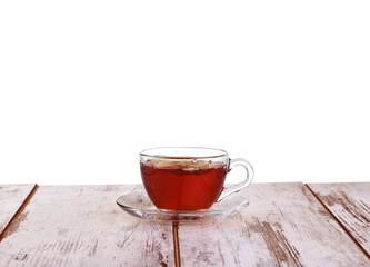 Cup tea with mint and lemon isolated on a white background