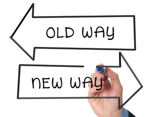Hand drawing Old Way or New Way concept.