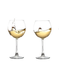WHITE wine swirling in a goblet wine glass, isolated on a white