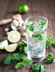 Glass of mojito with ingredients