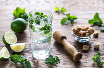 Glass of mojito with ingredients