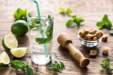 Glass of mojito with ingredients
