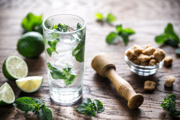 Glass of mojito with ingredients