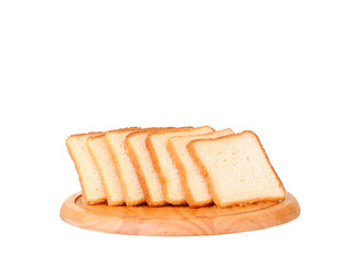 Sliced bread on a wooden chopping board isolated on white