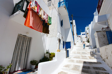 Traditional street of Mykonos island in Greece