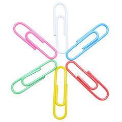colorful paper clip on isolated white