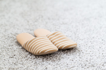 Brown slipper on carpet