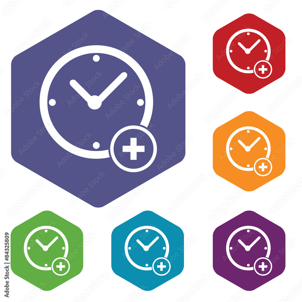 Poster add time hexagon icon set