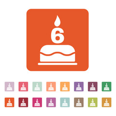 The birthday cake with candles in the form of number 6 icon.