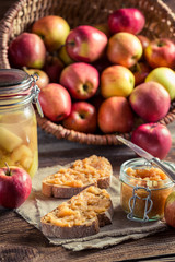 Closeup of sandwich with fresh apple jam