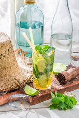 Cold mojito with mint leaf