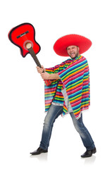 Funny mexican with guitar isolated on white