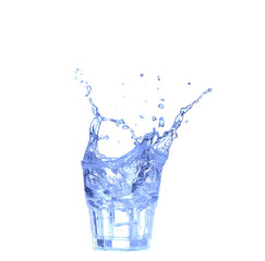 Fototapeta na wymiar Glass of water, ice and slice of fresh lemon on a white background