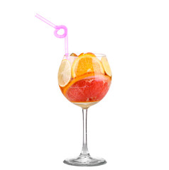 pitcher with a refreshing drink with lemon slices of orange and kiwi