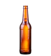 Bottle of beer with drops isolated on white background