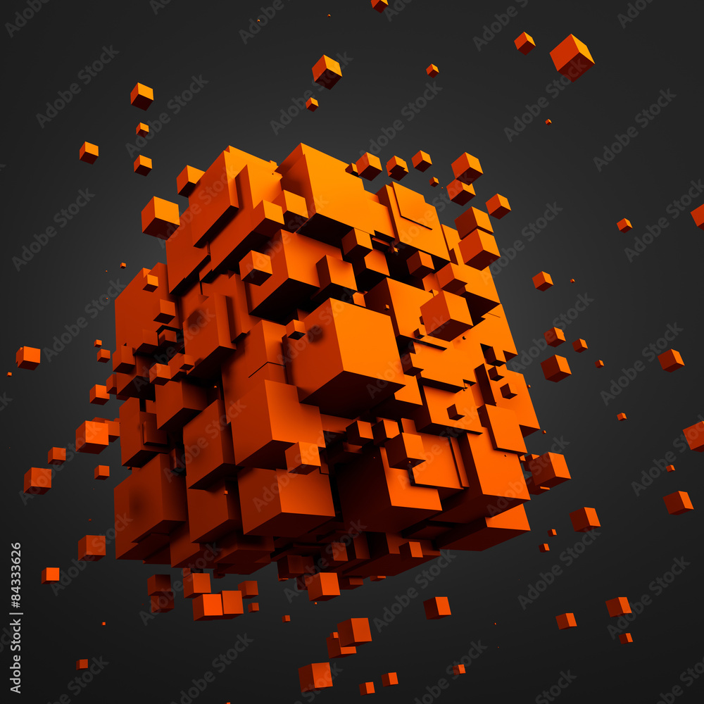 Aufkleber abstract 3d rendering of flying cubes.