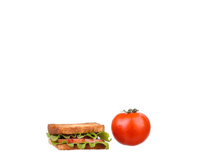 Sandwich with Tomatoes, Ham and Cheese isolated on white