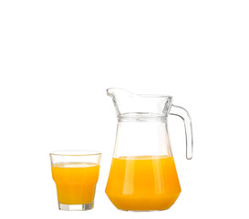 Orange juice and slices of orange isolated on white