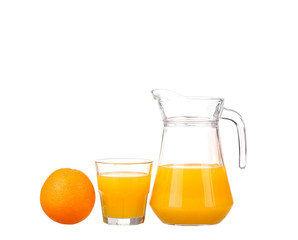 Orange juice and slices of orange isolated on white