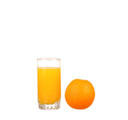 Orange juice and slices of orange isolated on white