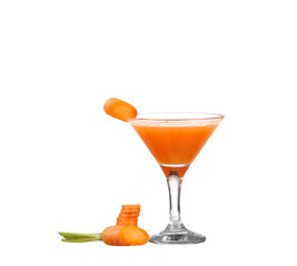 Carrot juice and slices of carrot isolated on white
