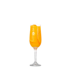 Glass of freshly pressed orange juice with sliced orange 