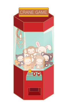 Crane game machine with cute doll - Vector file EPS10