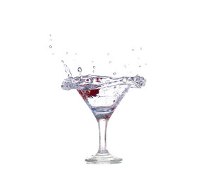 Strawberries, ice cubes into the glass