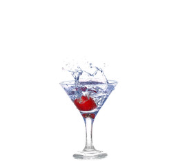 Strawberries, ice cubes into the glass