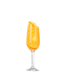collage,pouring Orange juice and slices of orange isolated