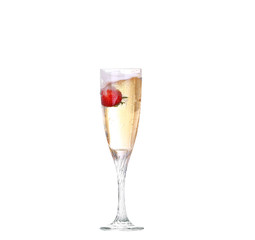 Single Strawberry splashing into a glass 