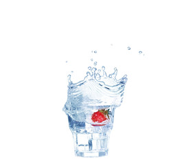 Strawberries, ice cubes into the glass