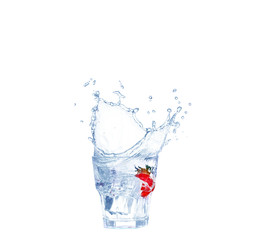 Strawberries, ice cubes into the glass