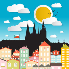 Flat Design Vector Prague Castle Illustration - The Cathedral of St Vitus - Czech Republic in Europe