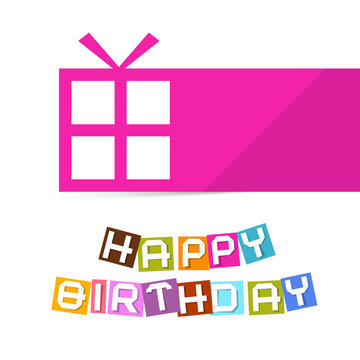 Happy Birthday Colorful Title with Pink Gift Box