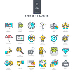 Set of line modern color icons for business and banking 